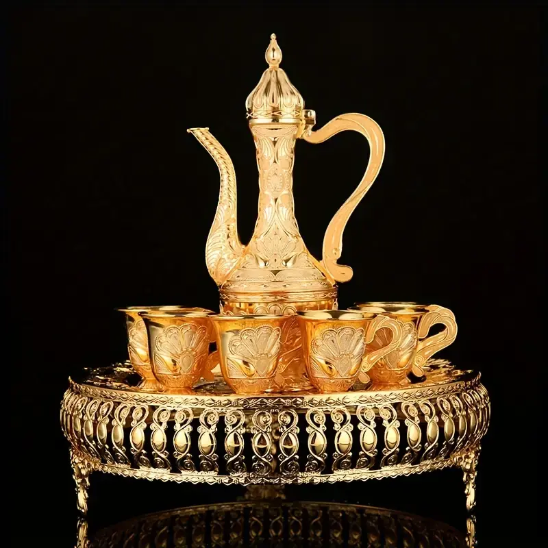 Thumbnail: Vintage Turkish Coffee Pot with 6 Coffee Cups, Turkish Tea Set,Teapot and Tray