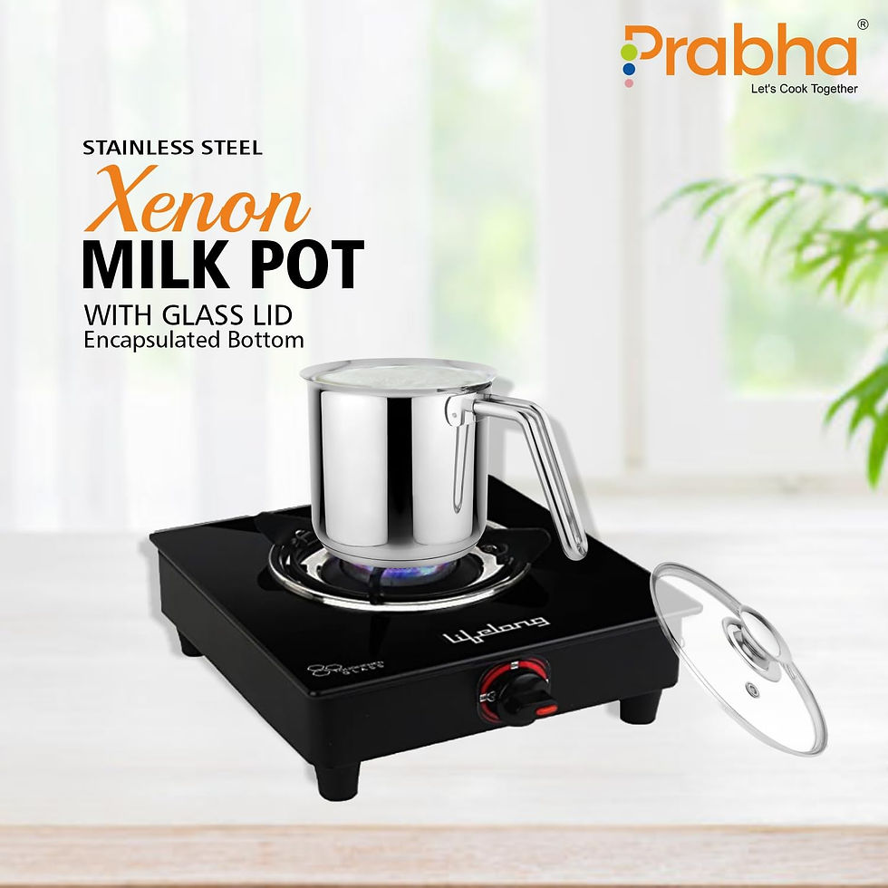Thumbnail: Prabha Heavy Gauge Stainless Steel Milk Pot Milk Boiler-1.1 L with Glass Lid