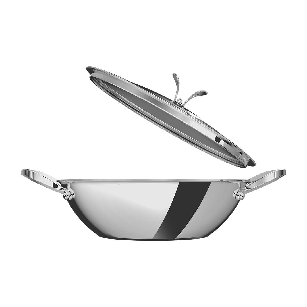 Ultra Triply Kadai Flat Bottom 22cm - Glass Lid - Heavy Duty Induction Bottom