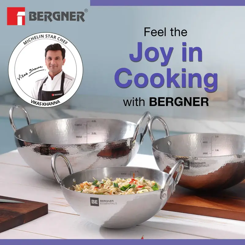 Thumbnail: Bergner Essentials Hammered Kadai - Gas Stove Compatible