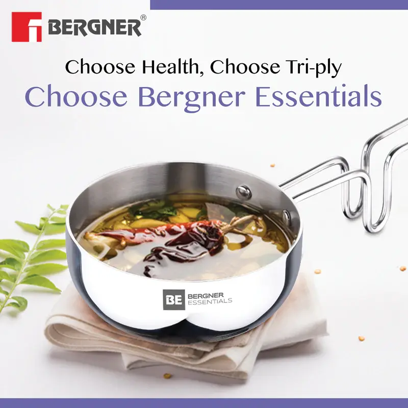 Thumbnail: BE Essentials TriPly Stainless Steel 10cm / 300ml Tadka Pan - Induction Bottom