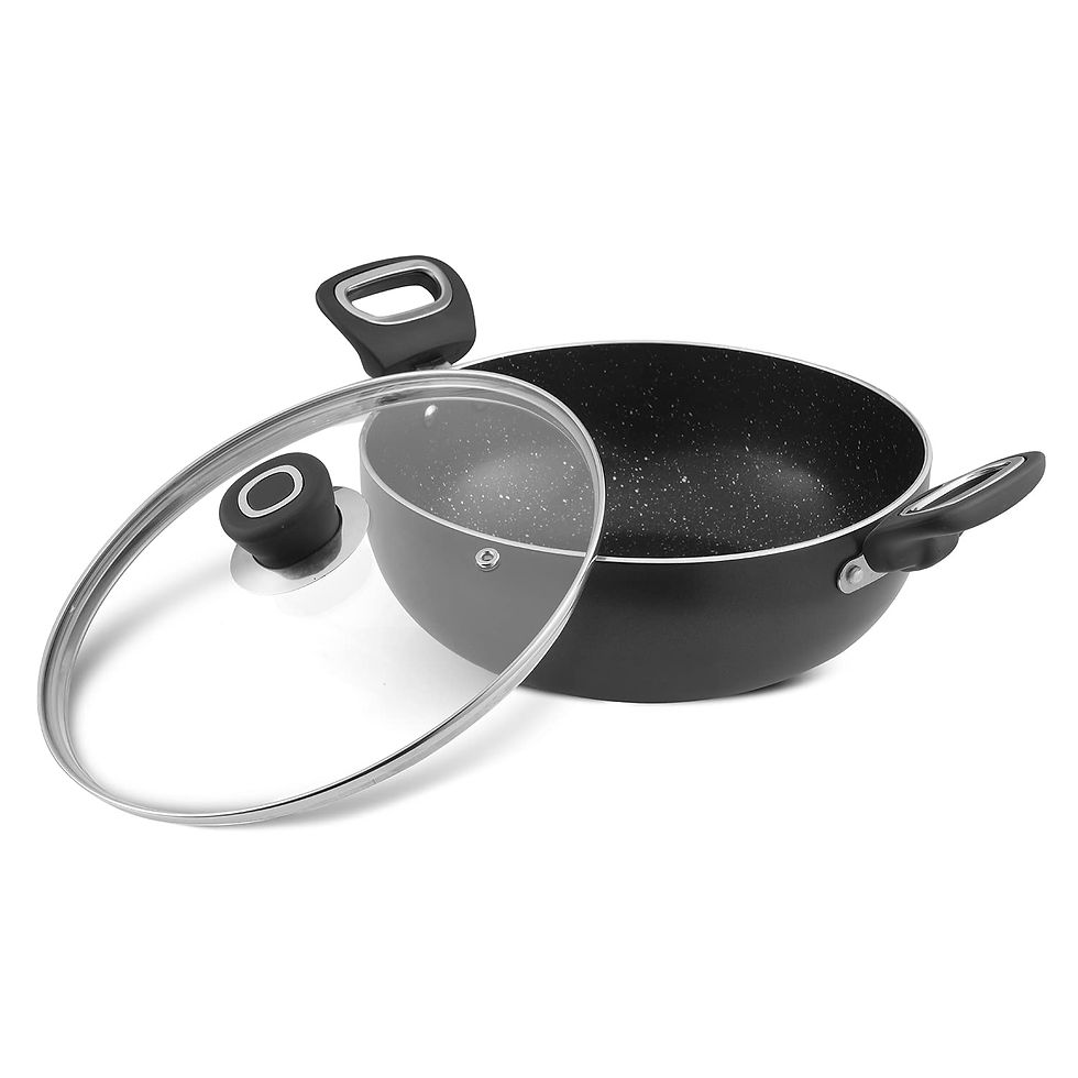 Thumbnail: Vinod Zest Marbilo Non-Stick Deep Kadai with Glass Lid-26cm