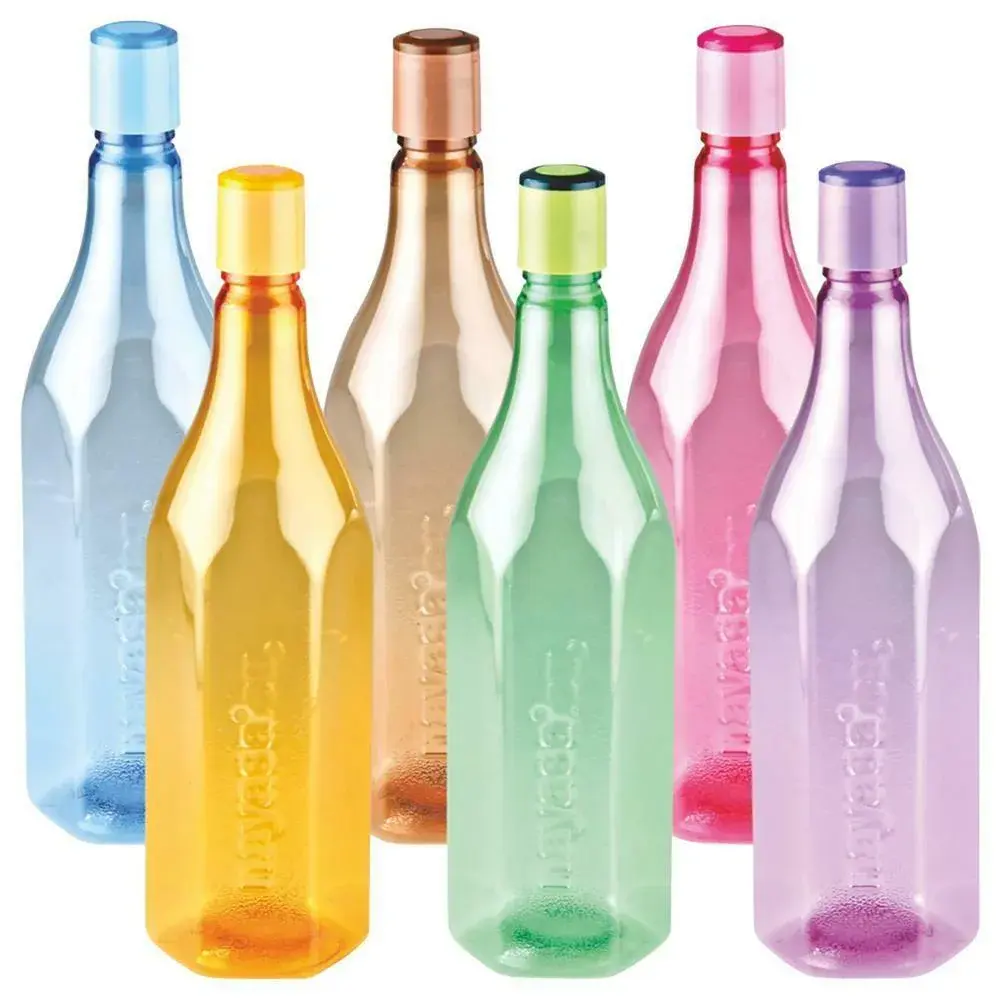 Nayasa Stacy Assorted Colour Plastic Bottle 1 L (Set of 6)