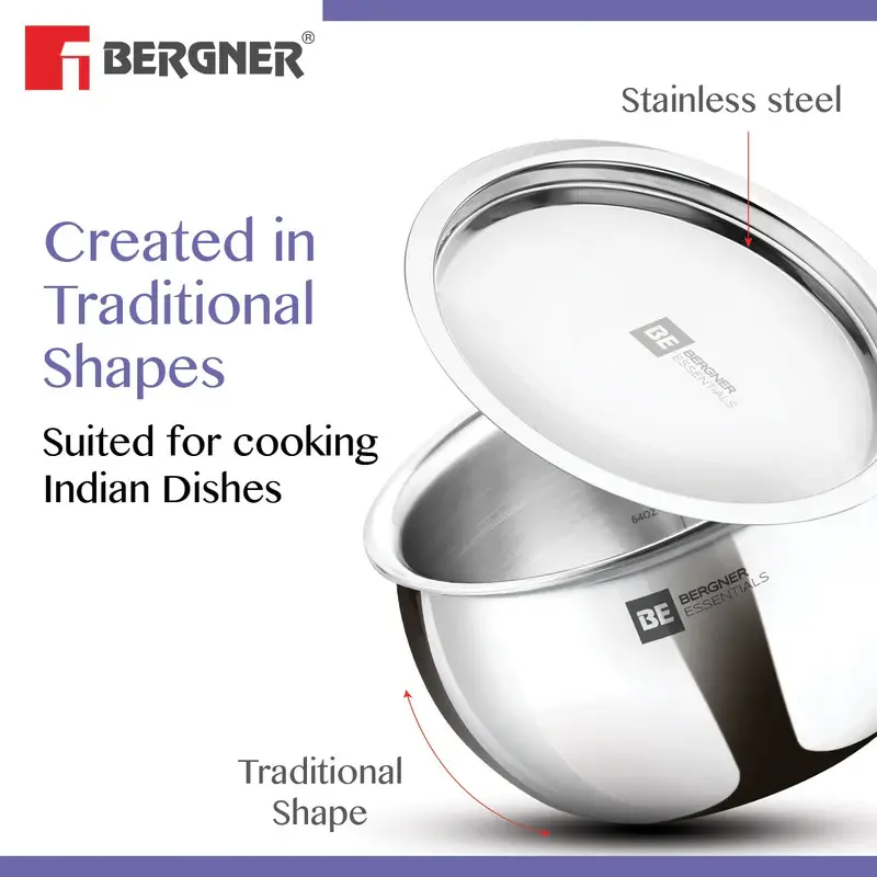 Thumbnail: Bergner Essentials Tri-Ply Stainless Steel Rice Handi with Lid-20cm
