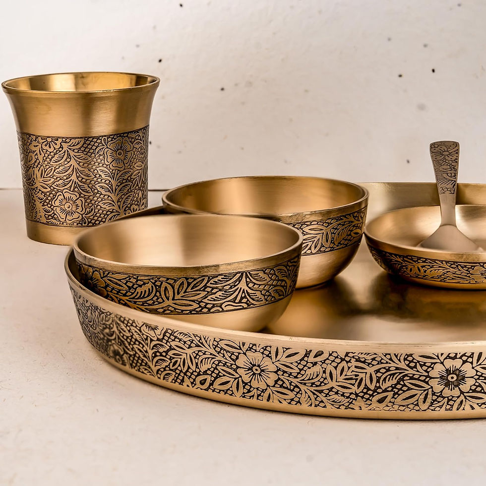 Bronze Kansa Dinner Thali Set of 6 | 12 inch thali Set Matt Finish Floral Design