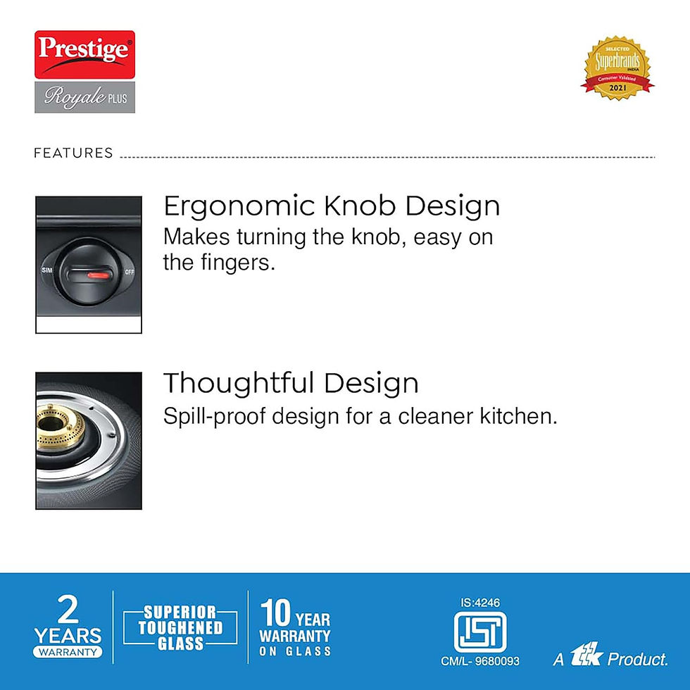 Thumbnail: Prestige Royale Plus GT 04 Toughened Black Glass Top Gas Stove 4 Burner Spl