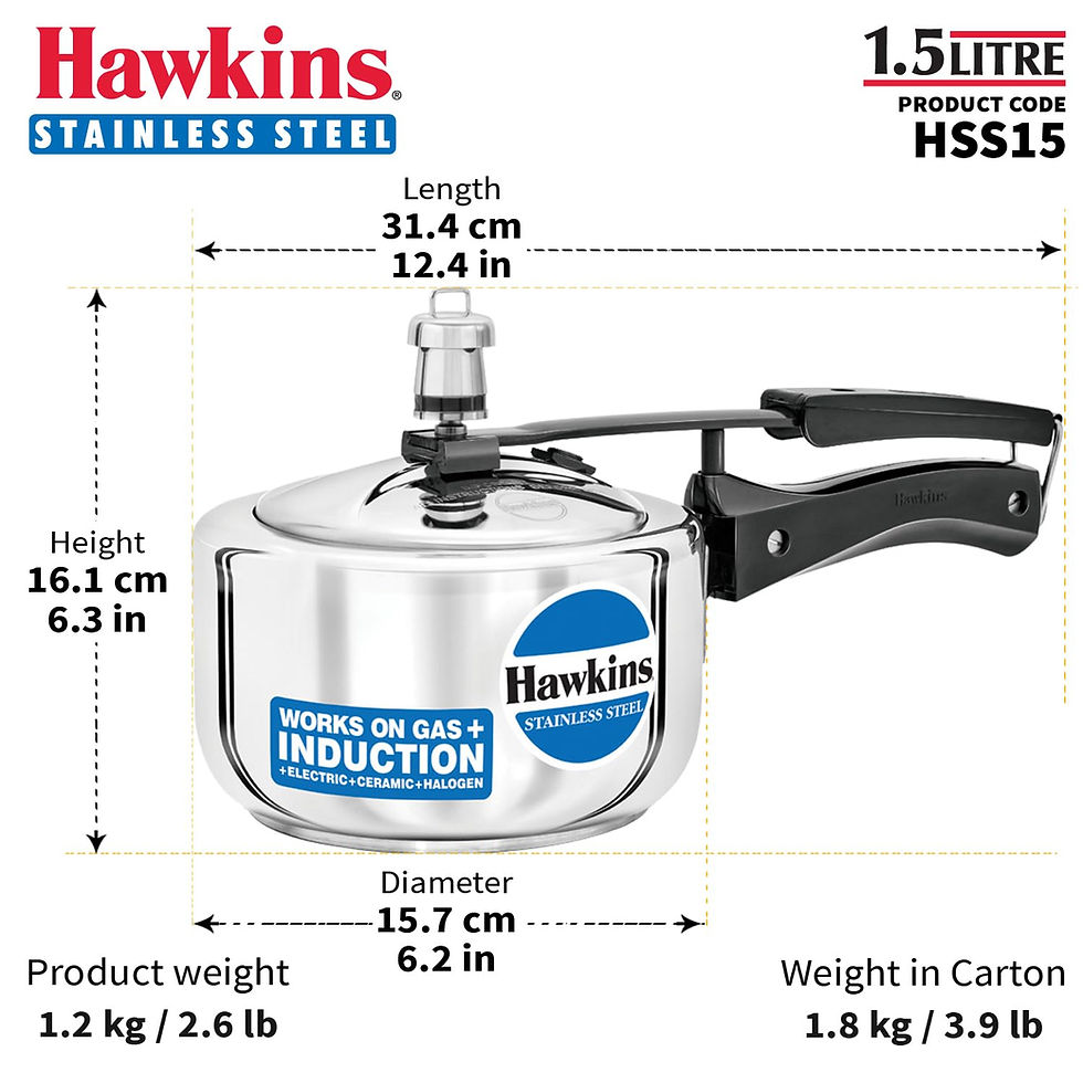 Thumbnail: Hawkins Pressure Cooker, Stainless Steel Inner Lid Cooker-1.5 Litr (HSST15)