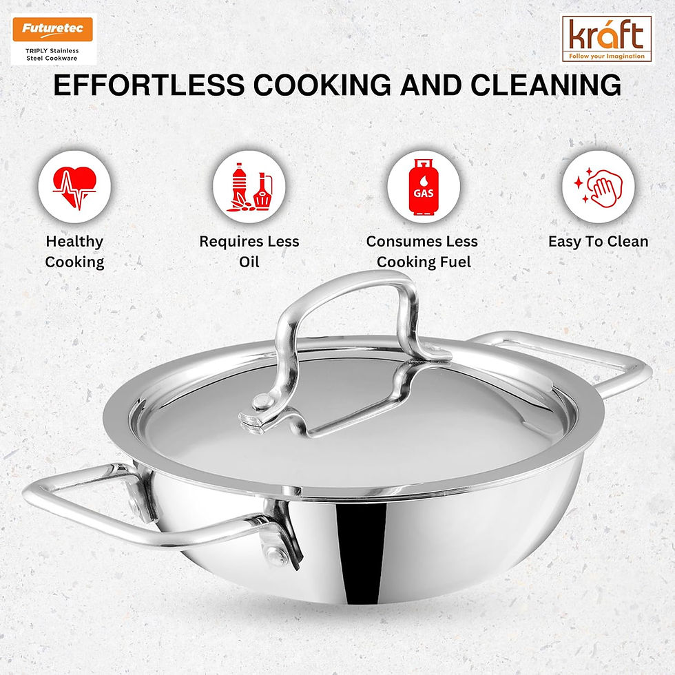 Thumbnail: Kraft Futuretec Triply Stainless Steel Cookware Kadai with Lid