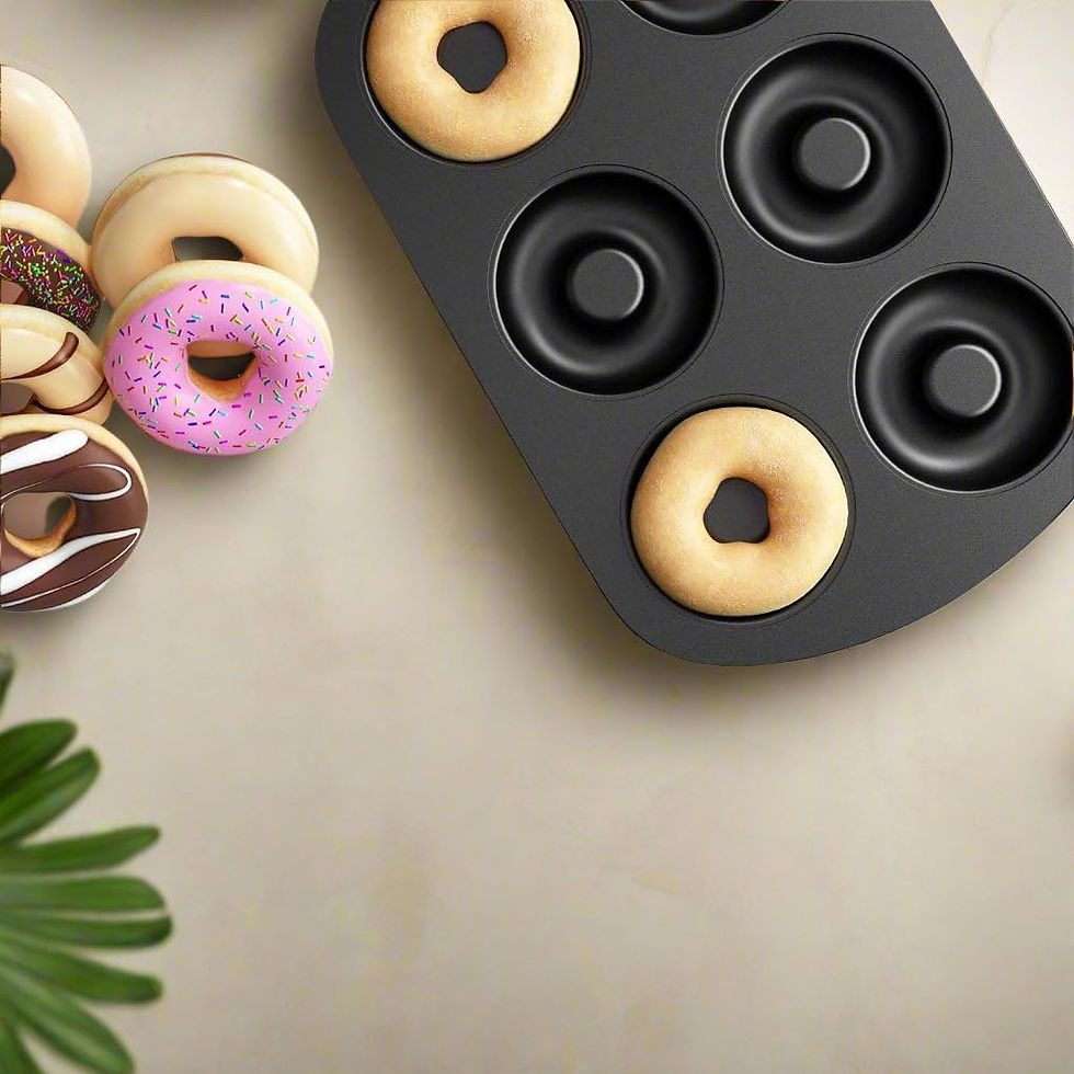 Thumbnail: 6-Cavity Donut Baking Pan Set, Non-Stick Carbon Steel Black
