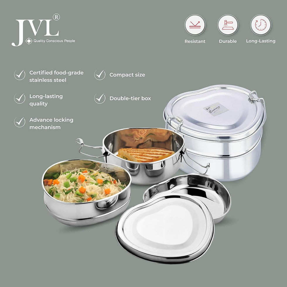 Thumbnail: JVL Stainless Steel Lunch Box for Kids, Single Layer Tiffin Box-Small