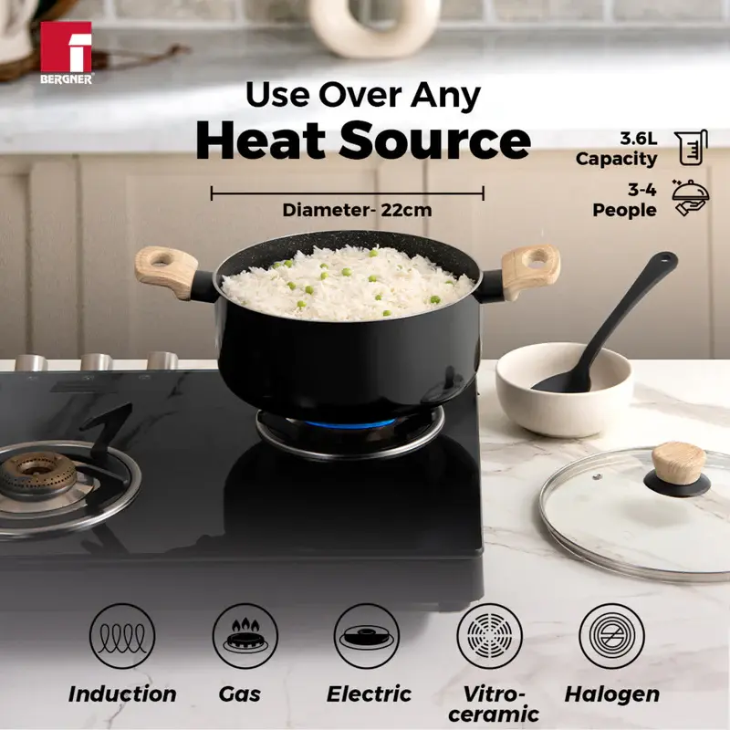 Thumbnail: Bergner Bellini Plus Non-Stick Casserole with Glass Lid -22cm