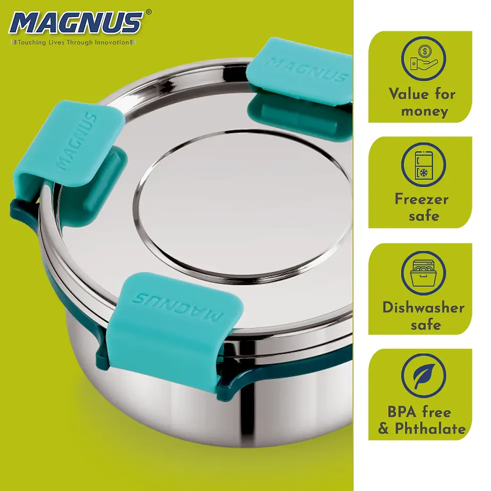 Thumbnail: Magnus Stainless Steel Airtight Leakproof Storage Container Lock Lid -450ML