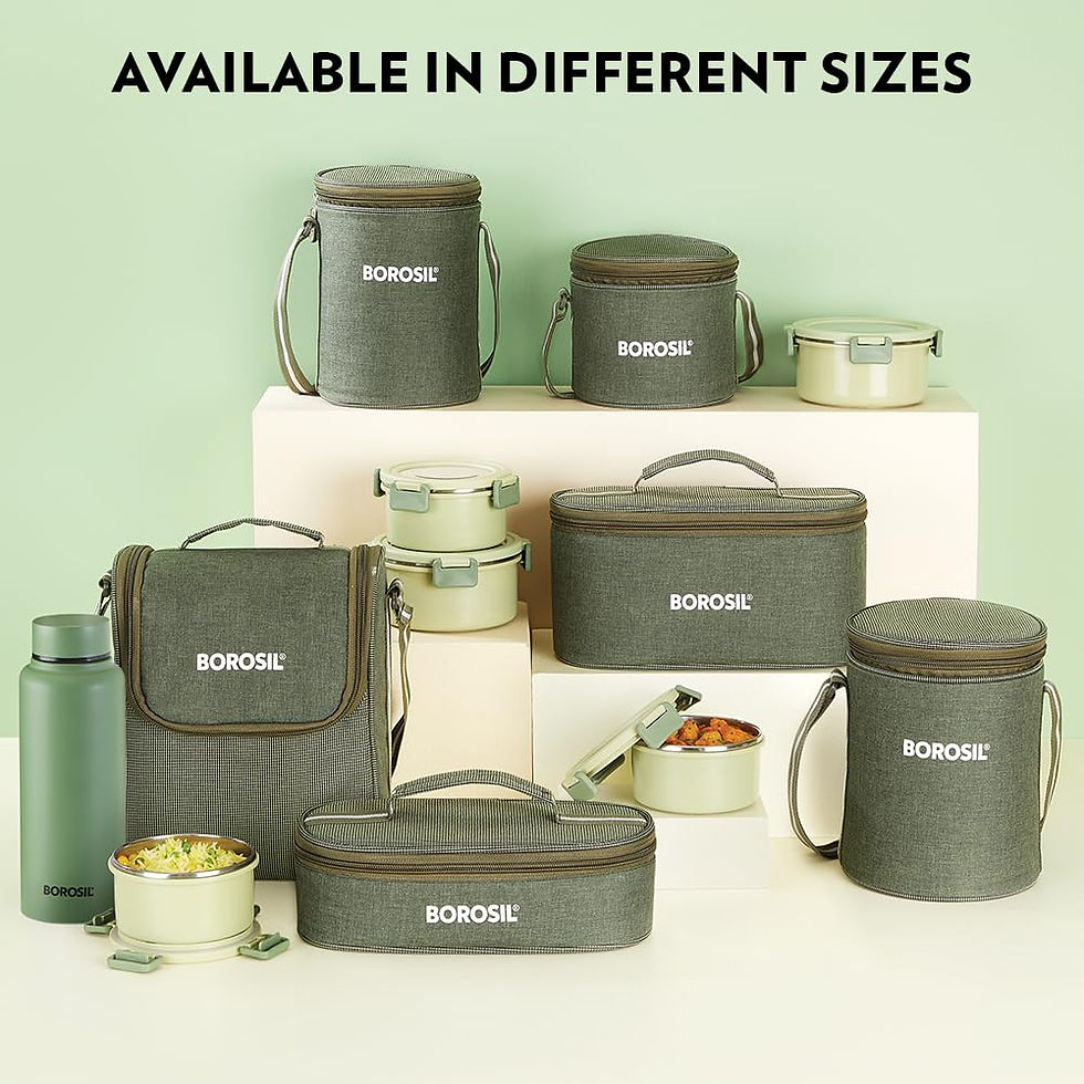 Thumbnail: Borosil Glory Green Stainless Steel Lunchbox with Bag