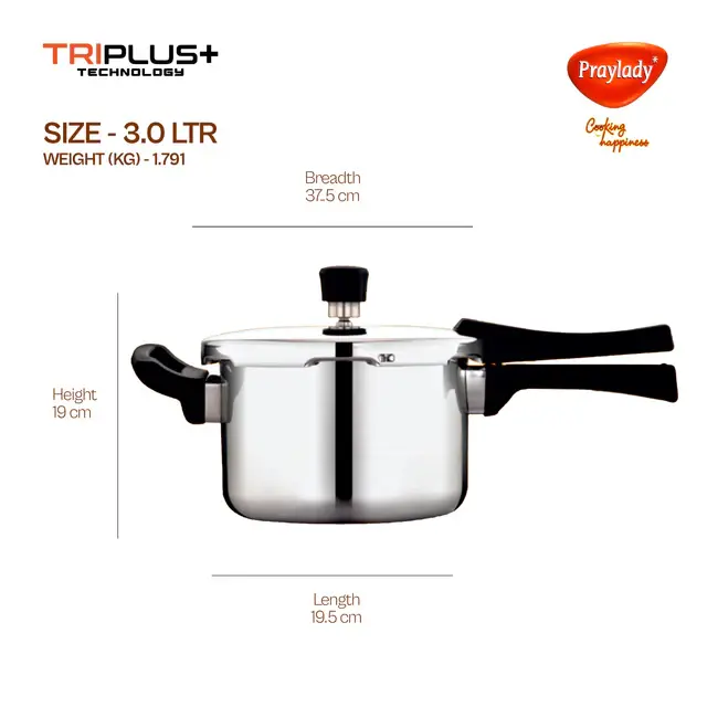 Thumbnail: Praylady Triply Stainless Steel Outer Lid Pressure Cooker Combo – 2L & 3L