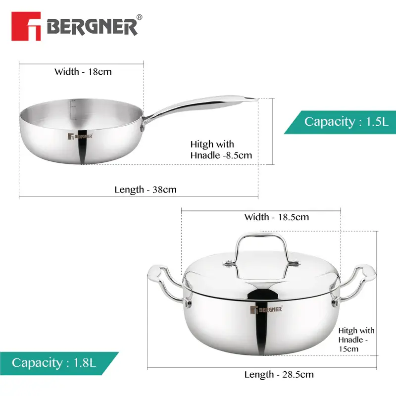 Thumbnail: Bergner Argent Saira Saiba Tri-Ply Stainless Steel 3 Pcs Cookware Set