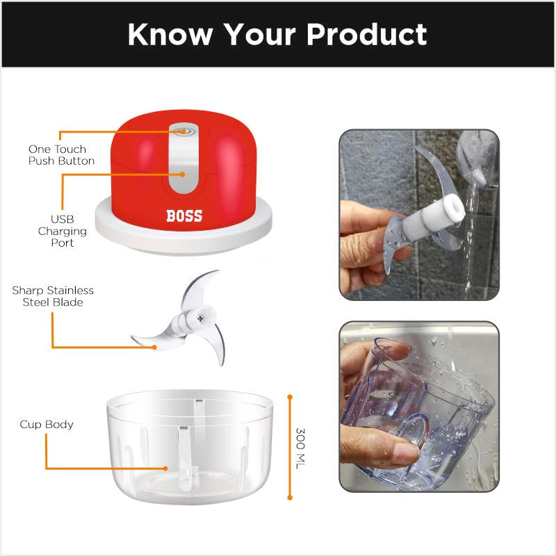 Thumbnail: BOSS USB Rechargeable Wireless Electric Chopper 10 Seconds Chopping, Mincing Veg