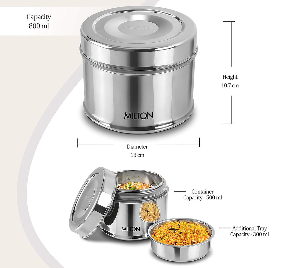 Thumbnail: MILTON Steel Snack Stainless Steel Tiffin, 800 ml, Steel Plain