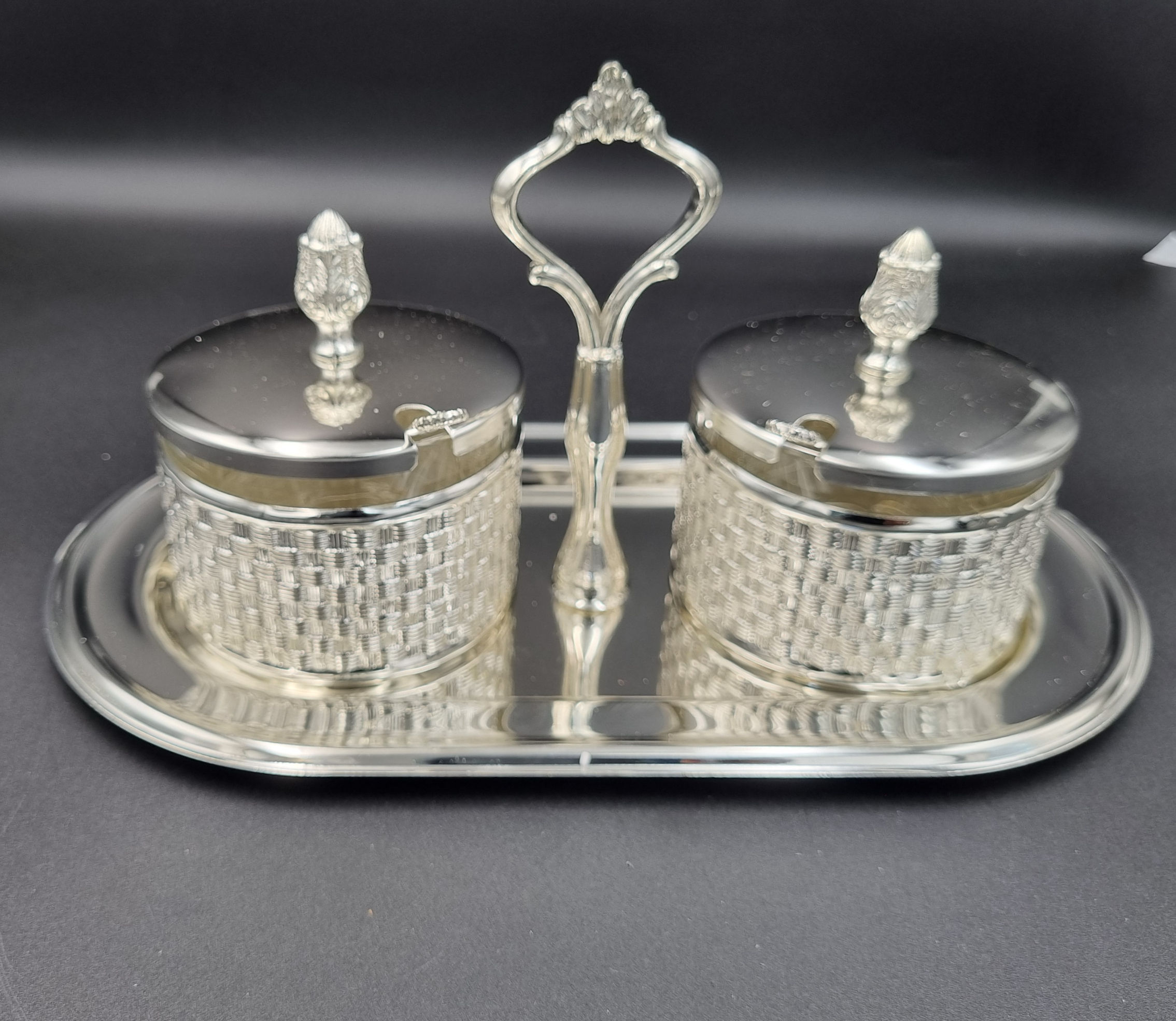 White Gold German Silver candy jar with Tray