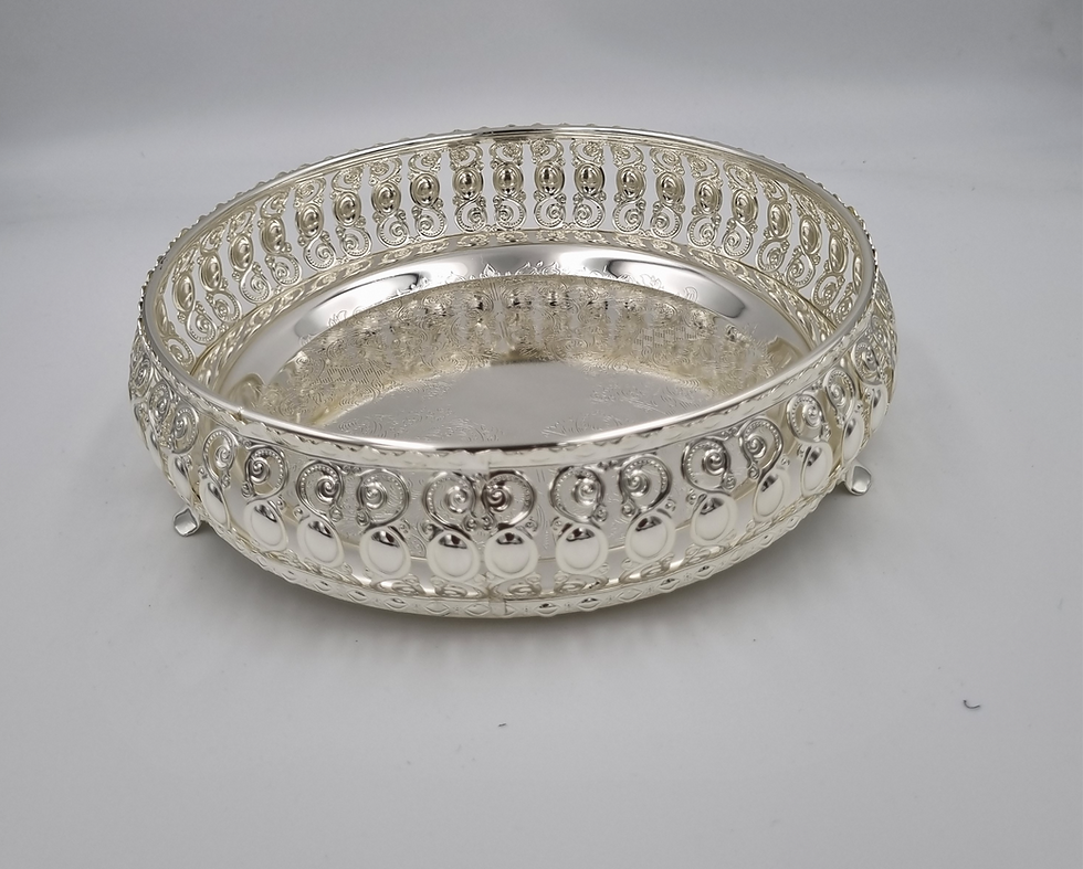 Thumbnail: White Gold German Silver Round Tray|Décor| Birthday|Round Decorative Tray