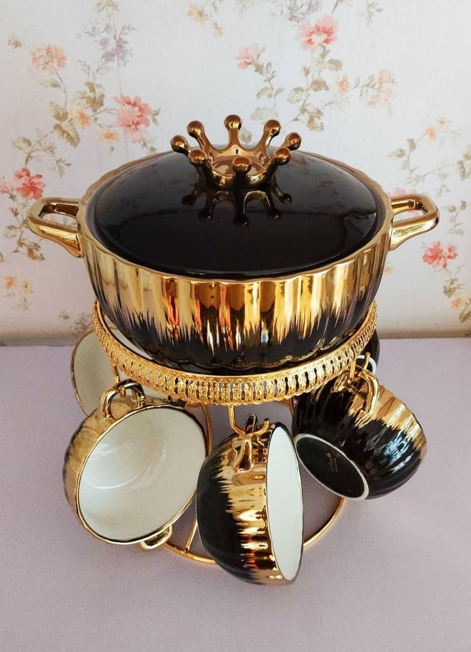 CERAMIC CROWN PUDDING SET WITH STAND-9PC SET