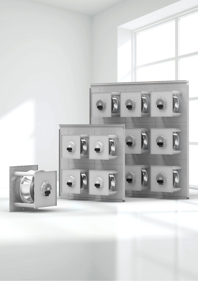 Close-up view of an external rotor motor integrated with a fan unit