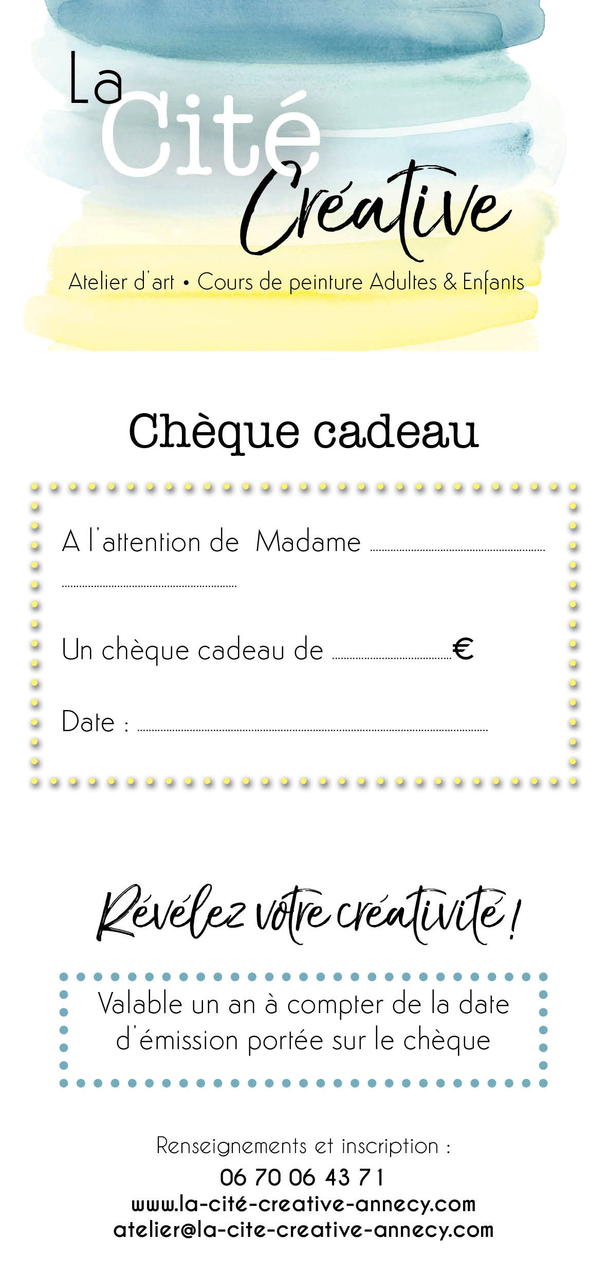 chèque cadeau cour peinture