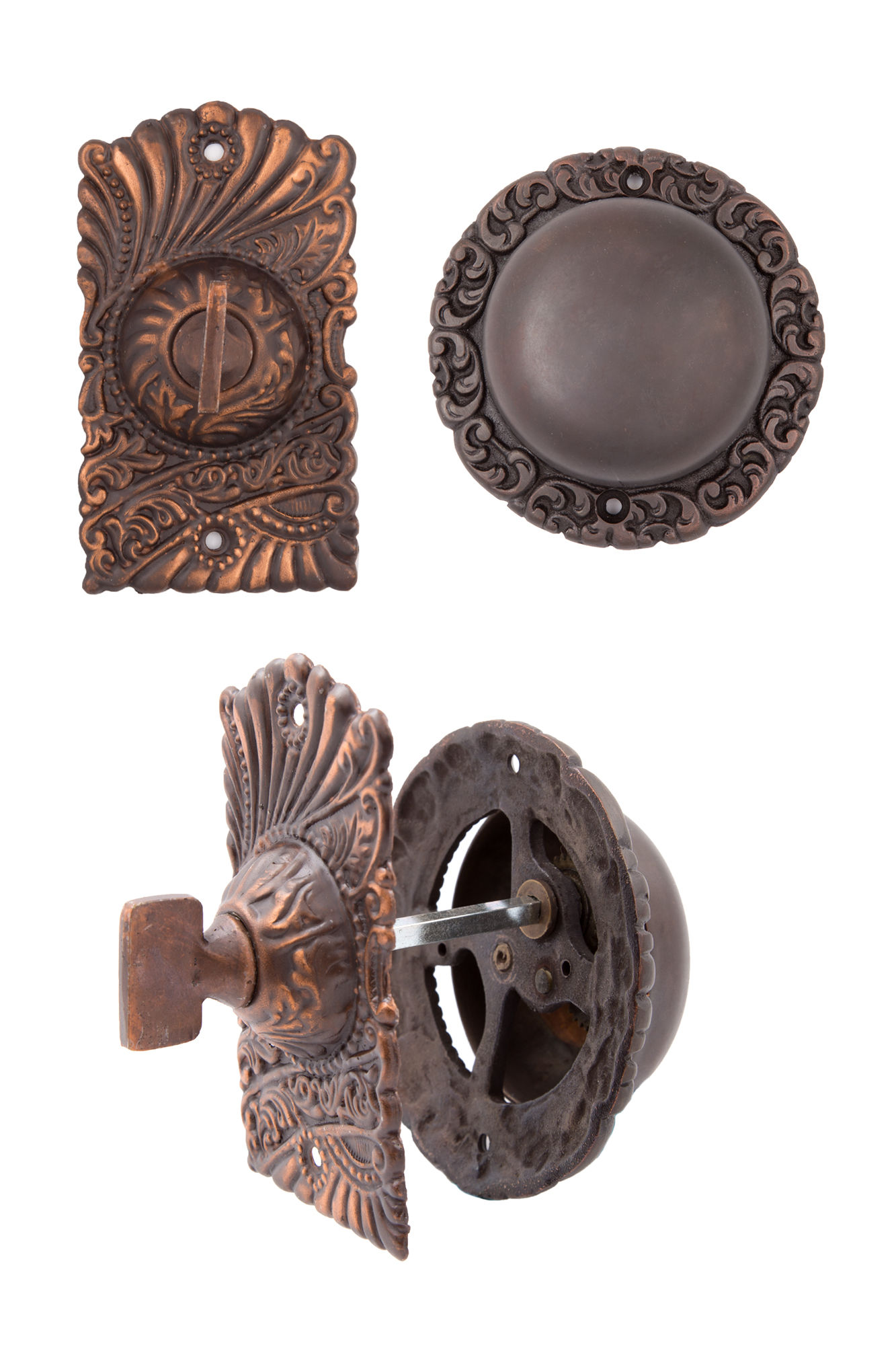 Antique Copper Roanoke Mechanical Doorbell Set