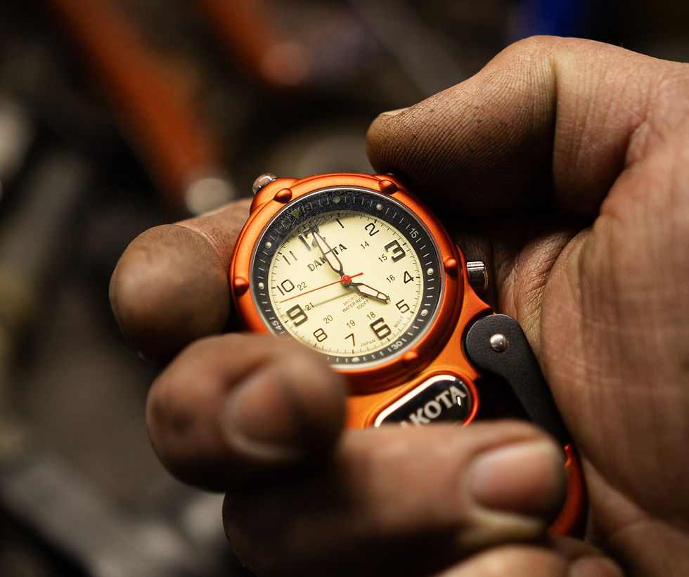 Dakota miniclip microlight in orange held in a dirty hand