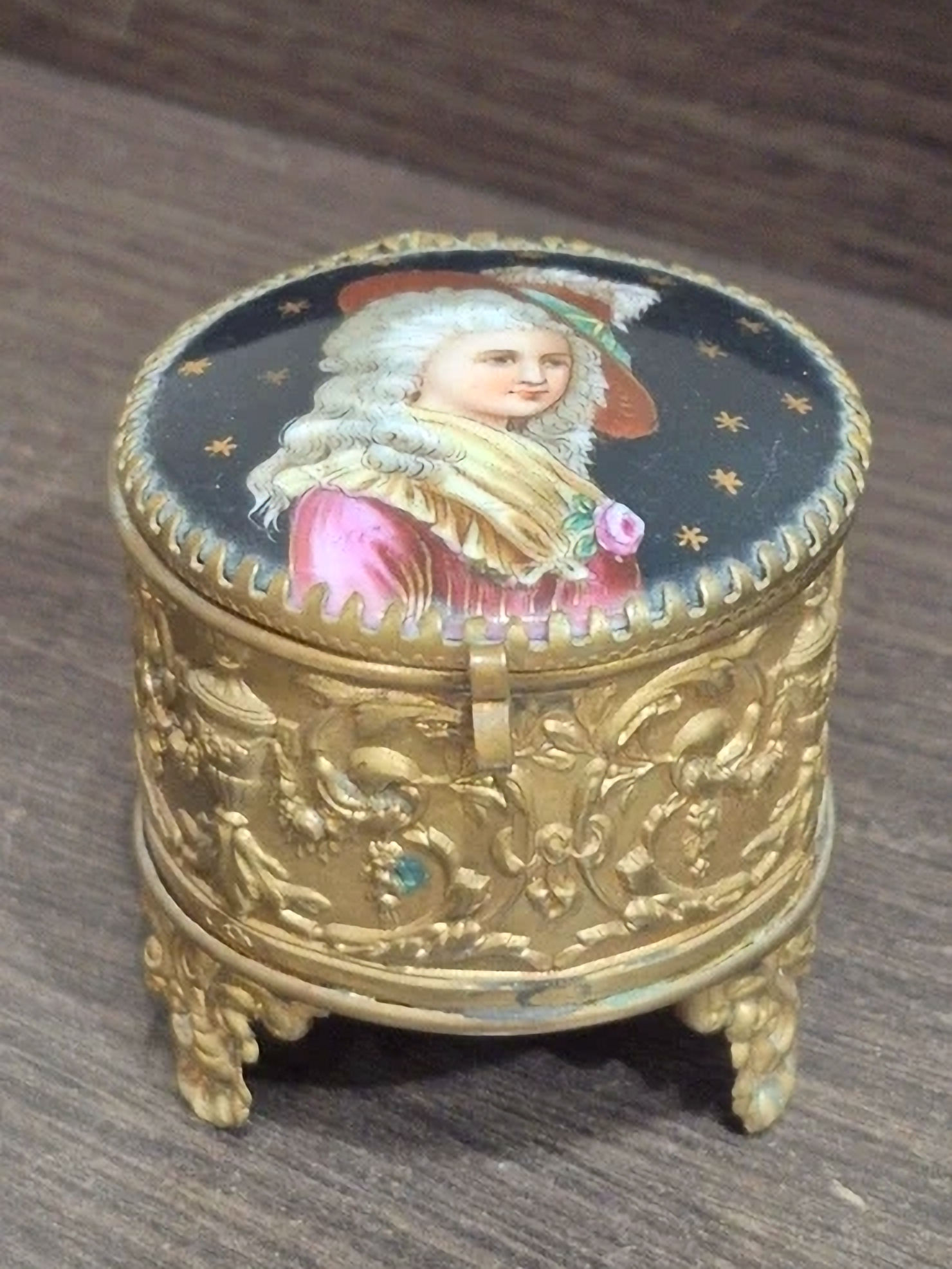 Coffret Boîte A Bijoux Portrait Miniature Femme Ancien Bronze XIXeme