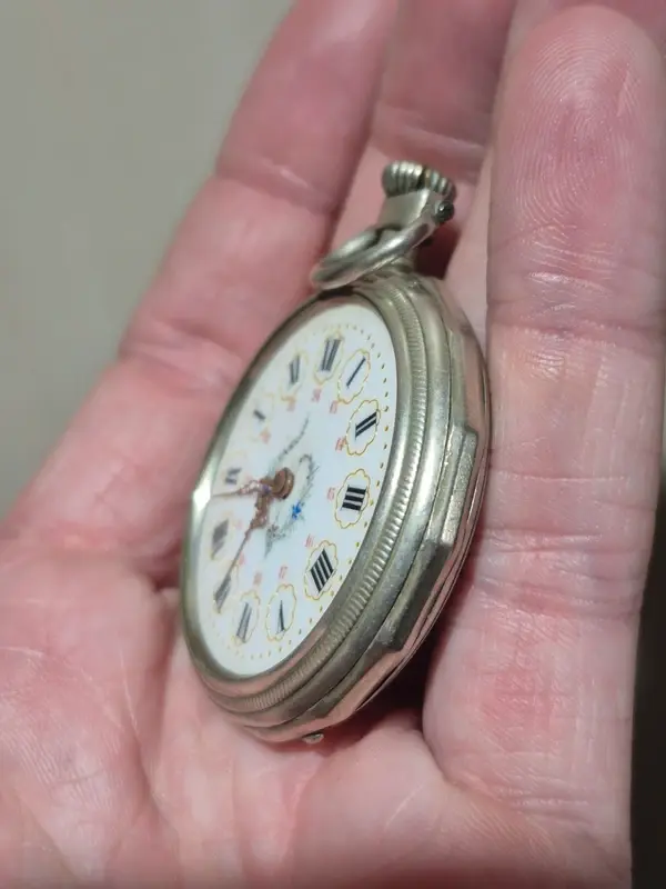 Thumbnail: Montre A Gousset Ancienne Argent Massif Cadran Émaillé