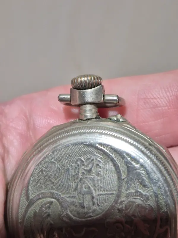 Thumbnail: Montre A Gousset Ancienne Argent Massif Cadran Émaillé