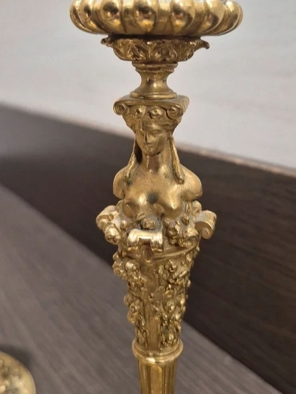 Miniature : Paire Bougeoirs Flambeaux Bronze Cariatides XIXeme