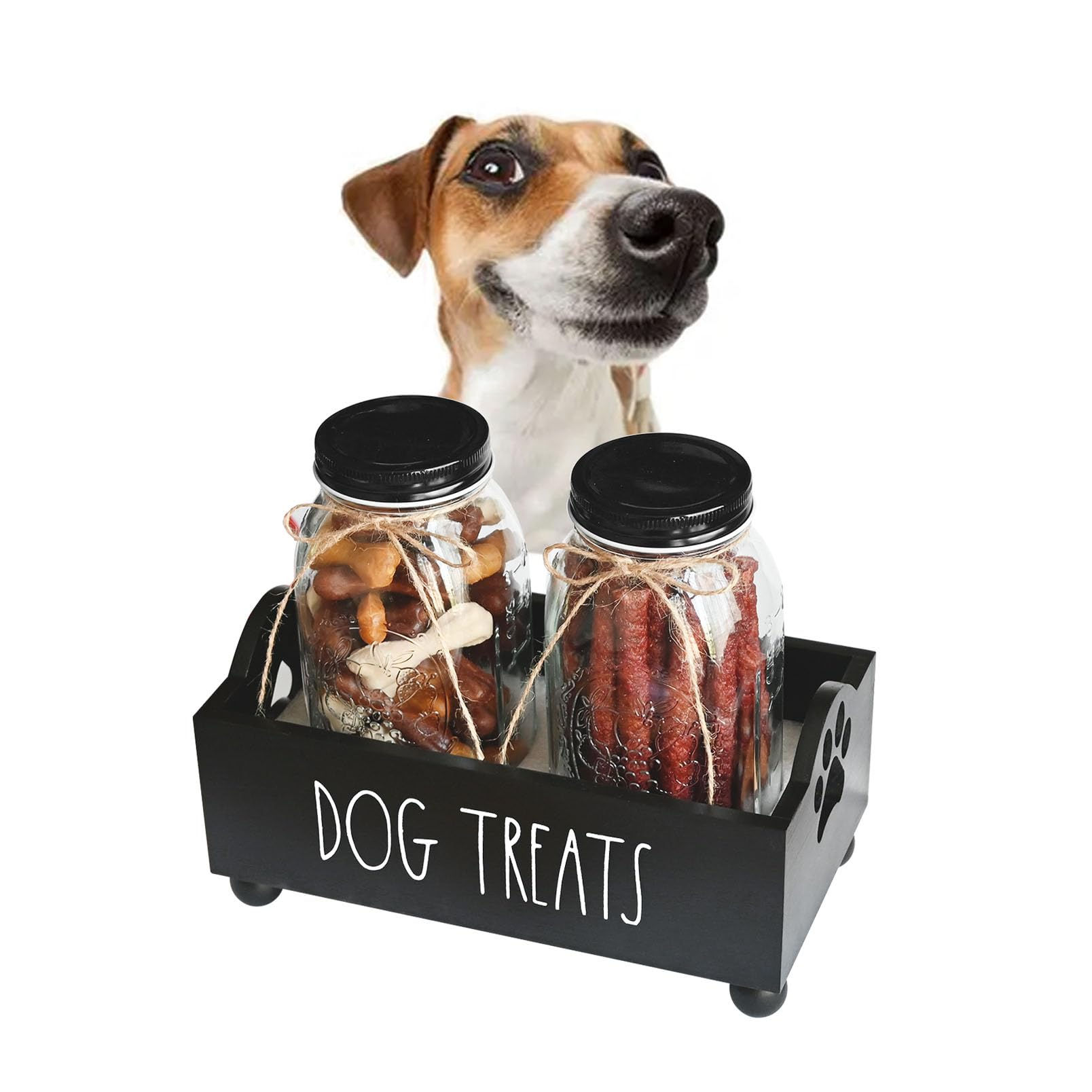 Dog Treat Container Pet Treat Holder with Glass Jars Farmhouse Dog Food Storage