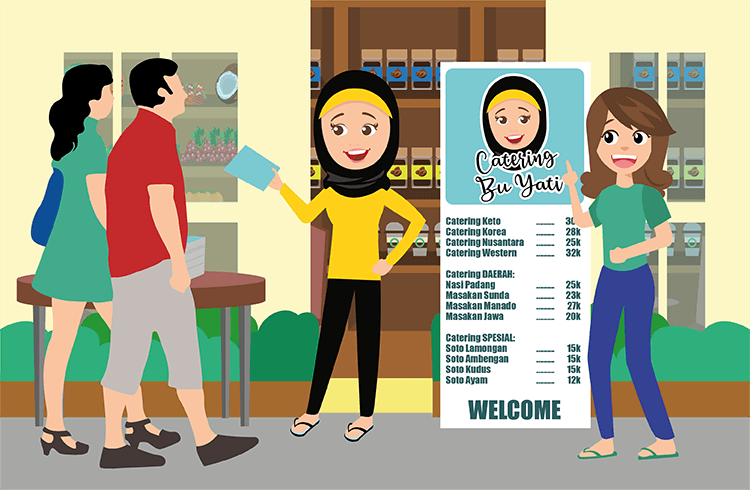 BukuKas - Bu Bati Sedang Mempromosikan Usaha Katering Miliknya