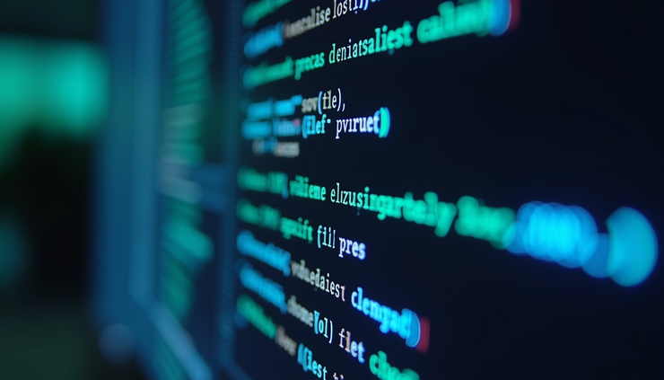 Vista en primer plano de una pantalla con código y gráficos de seguridad digital