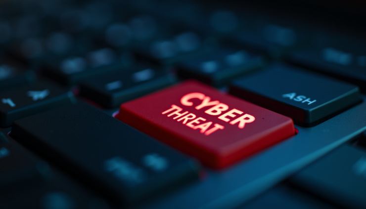 Vista cercana de un teclado con una tecla de "alerta" iluminada en rojo