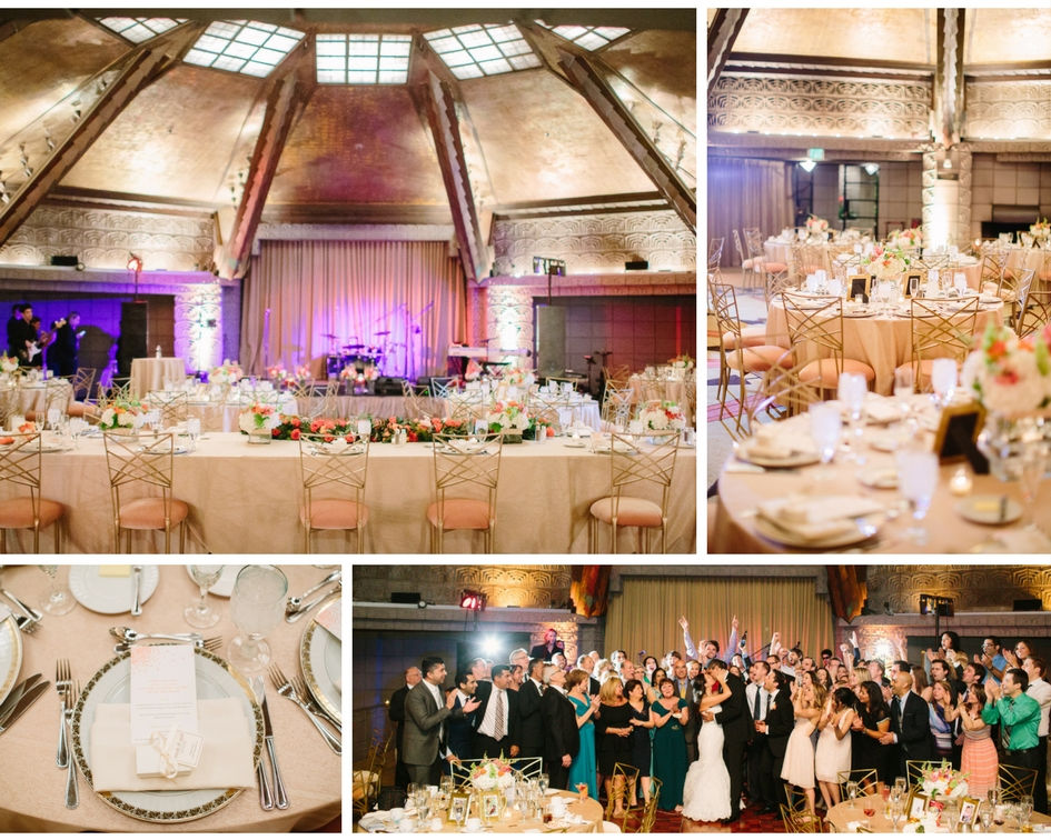 Gorgeous simple and timeless wedding reception in the Arizona Biltmore Aztec Ballroom
