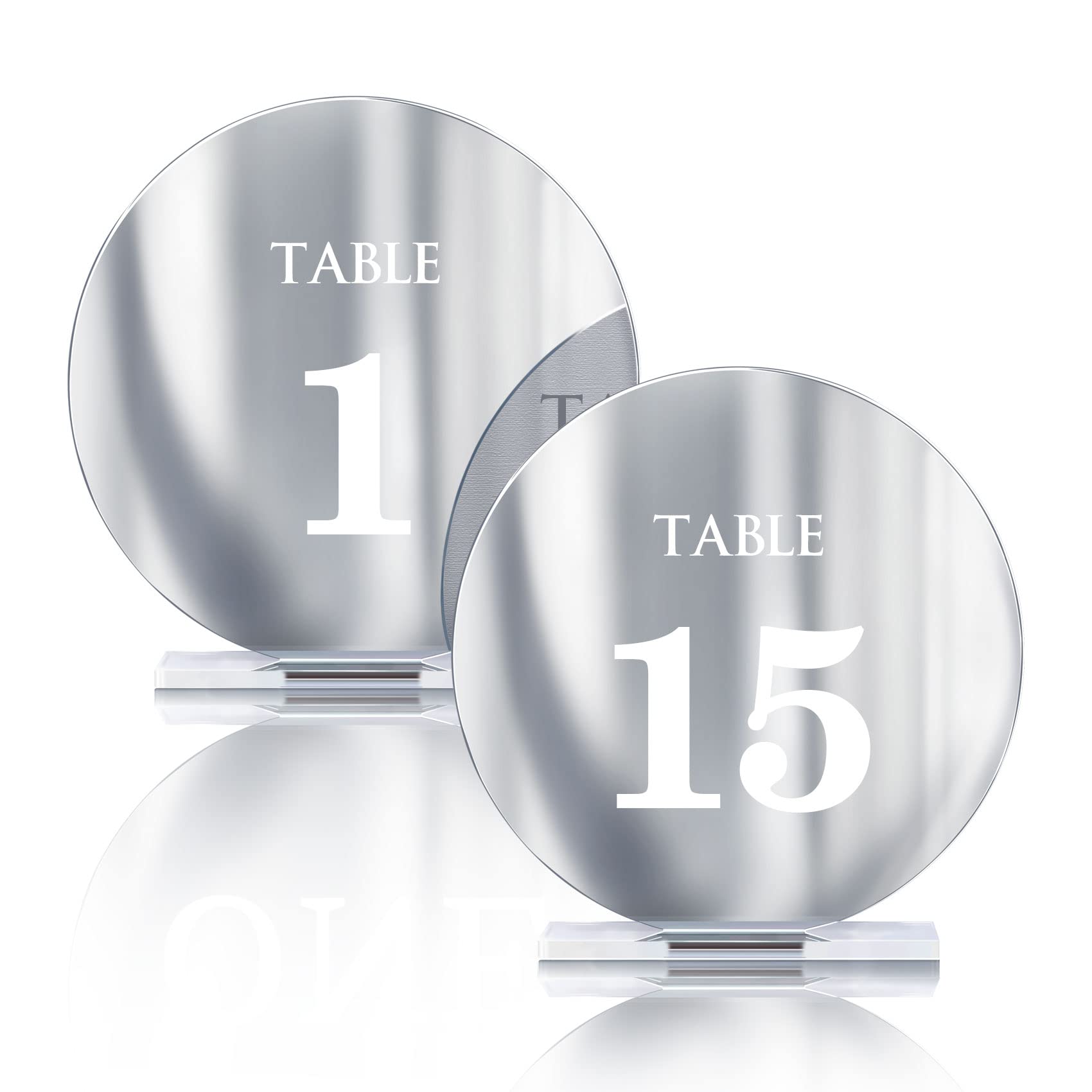 Silver Round Acrylic Table Numbers table numbers rental for weddings, showers, birthdays and corporate events