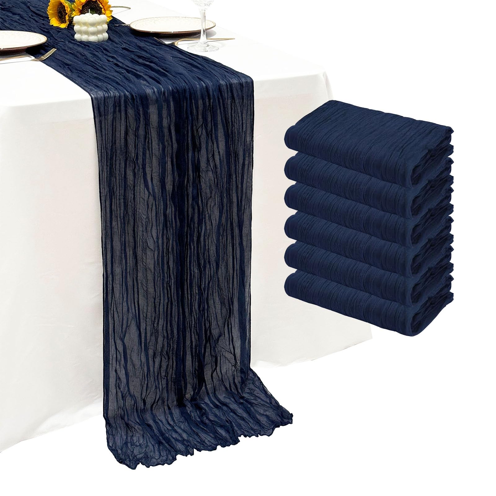 Blue Long Navy Cheesecloth Table Runner linens rental for weddings, showers, birthdays and corporate events