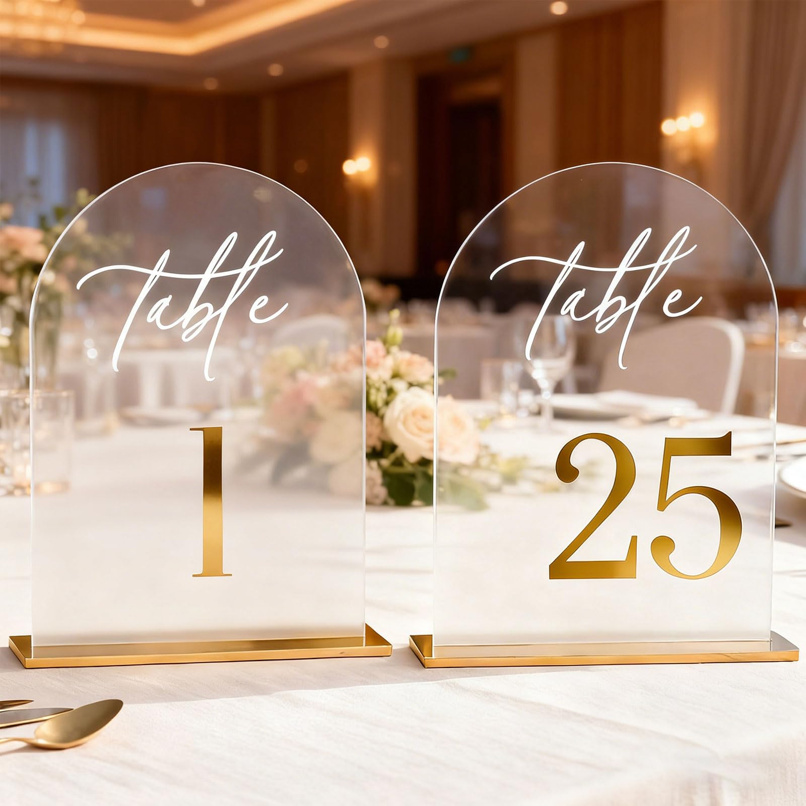 White Clear White and Gold Mirrored Table Numbers table numbers rental for weddings, showers, birthdays and corporate events