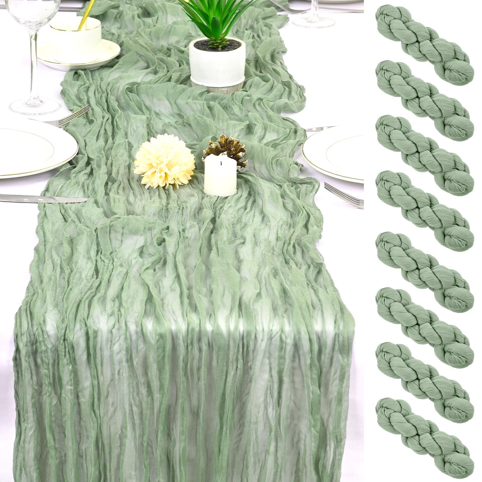 Sage Soft Runners and Drape linens rental for weddings, showers, birthdays and corporate events