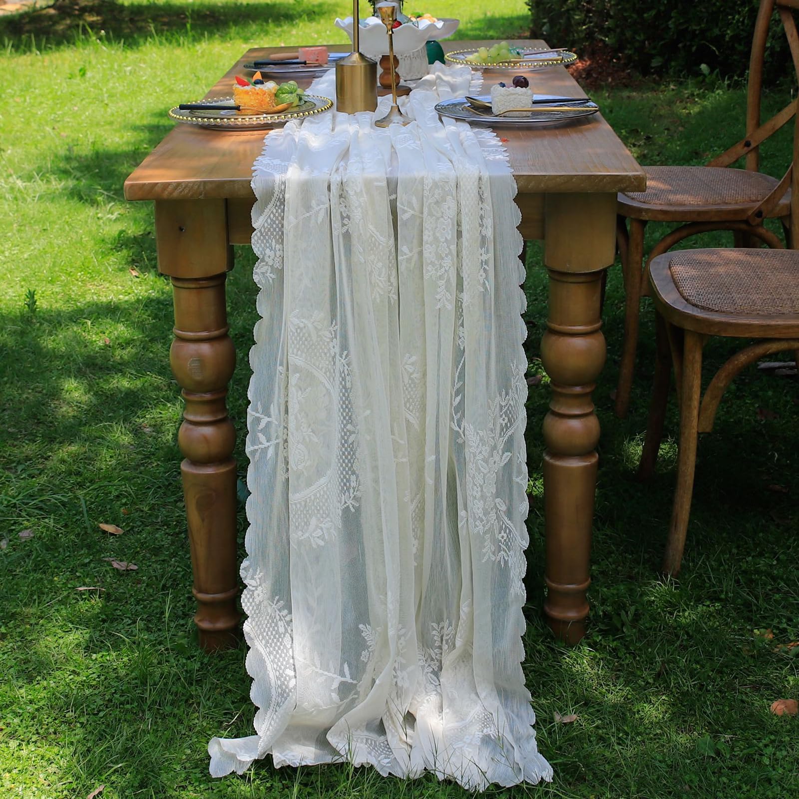 Long Luxury Lace Table Runner linens rental for weddings, showers, birthdays and corporate events