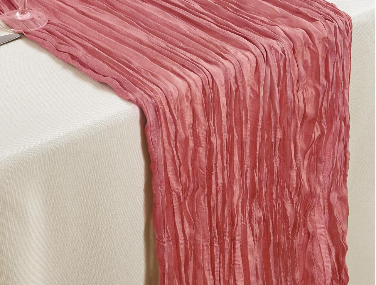 Rose Cheesecloth Table Runner and Swag linens rental for weddings, showers, birthdays and corporate events