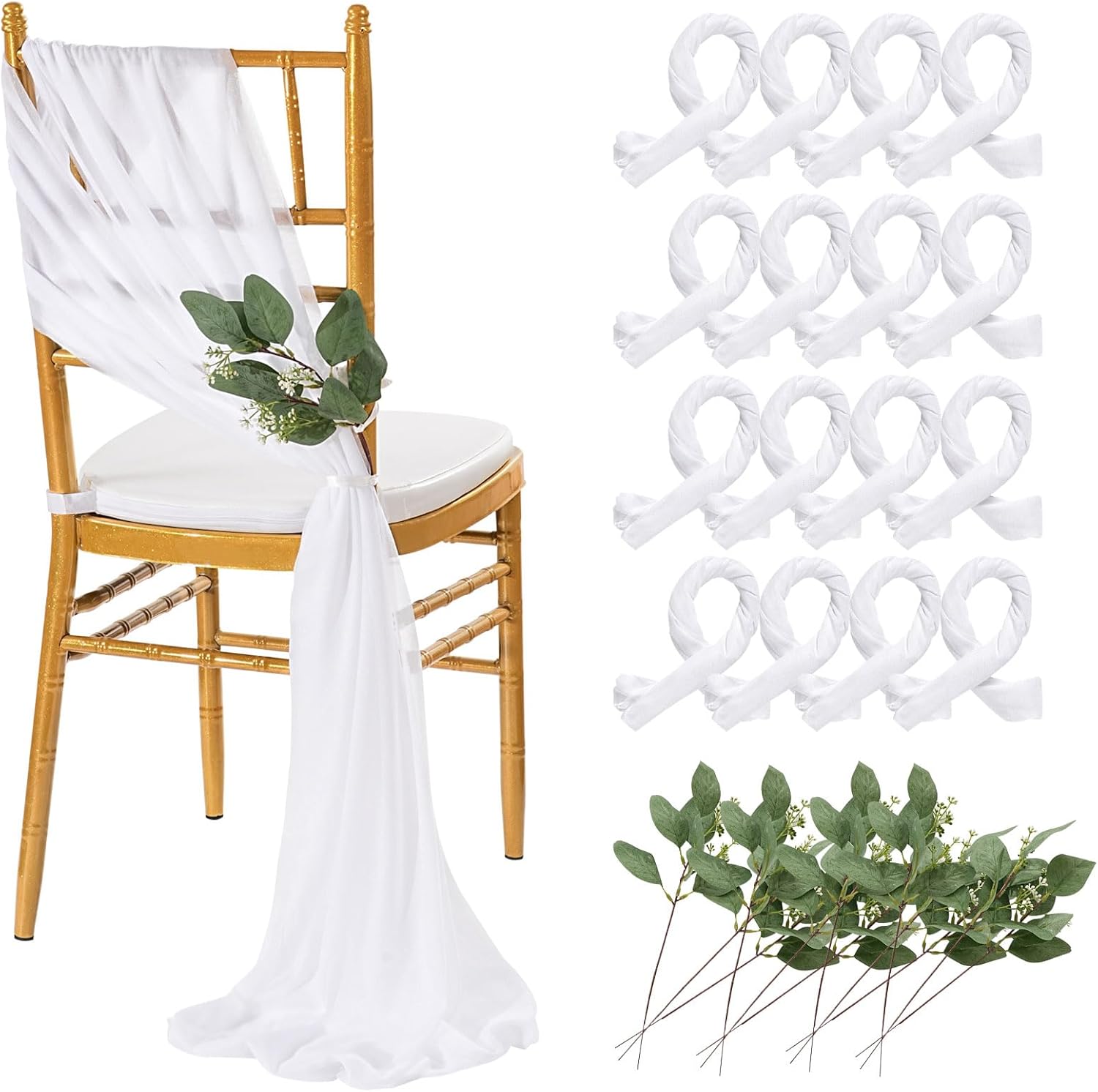 White Chiffon Chair Tie and Drape chair ties rental for weddings, showers, birthdays and corporate events