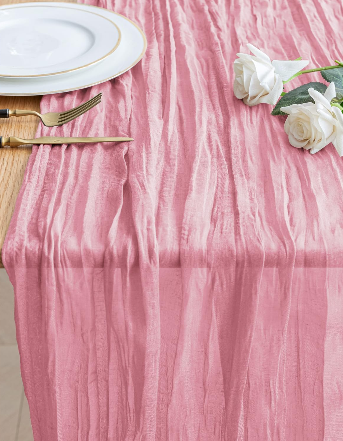Pink Cheesecloth Table Runner and Swag linens rental for weddings, showers, birthdays and corporate events