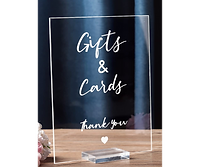 Clear Acrylic Cards and Gifts Sign rental for weddings, showers, birthdays and corporate events