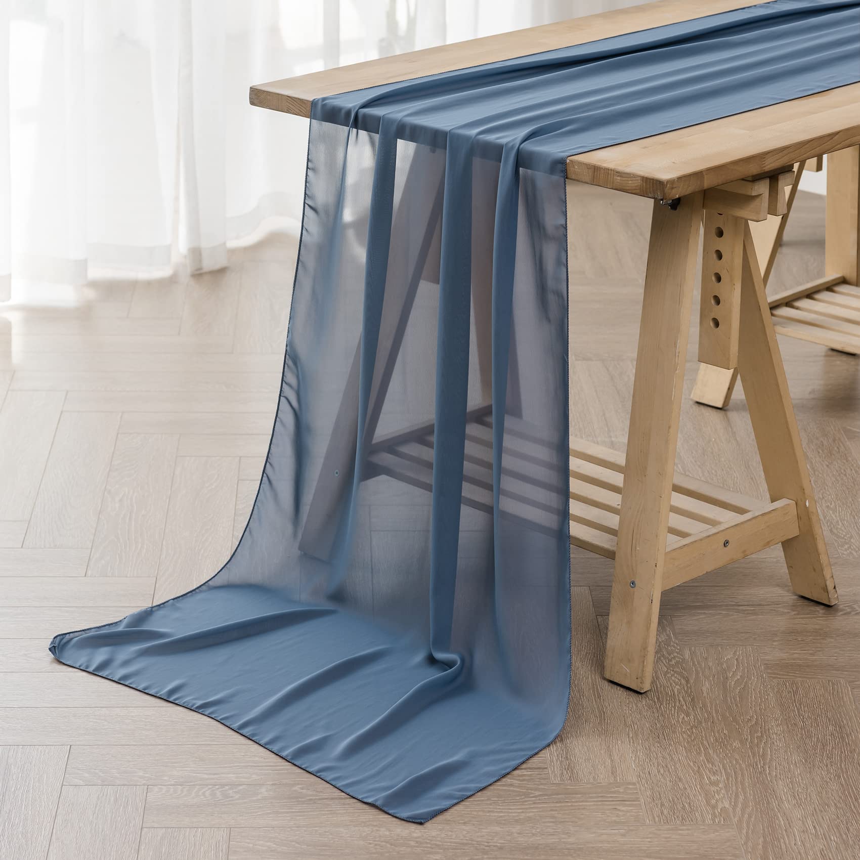 Blue 9' French Chiffon Table Runner and Swag linens rental for weddings, showers, birthdays and corporate events