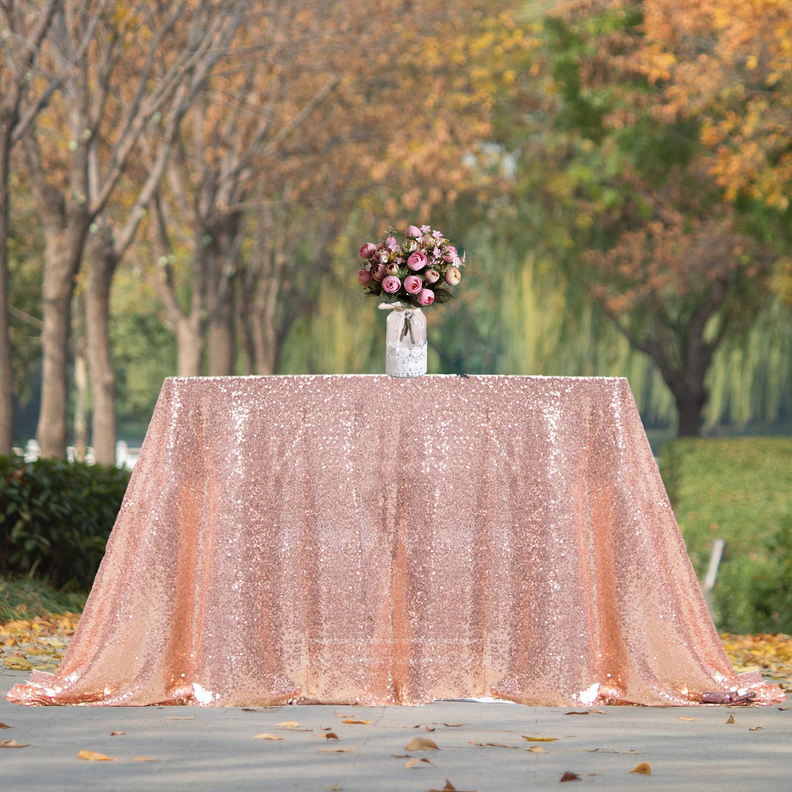 Pink Sequin Table Linen and Swag 90x 132 Backdrop backdrops rental for weddings, showers, birthdays and corporate events