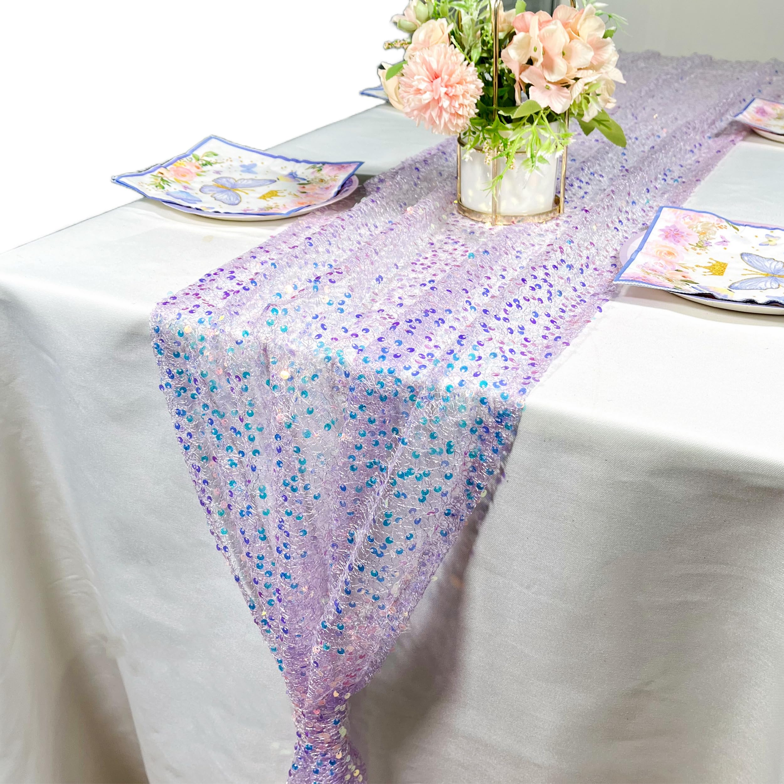 Purple Mermaid Sequin Table Runner linens rental for weddings, showers, birthdays and corporate events