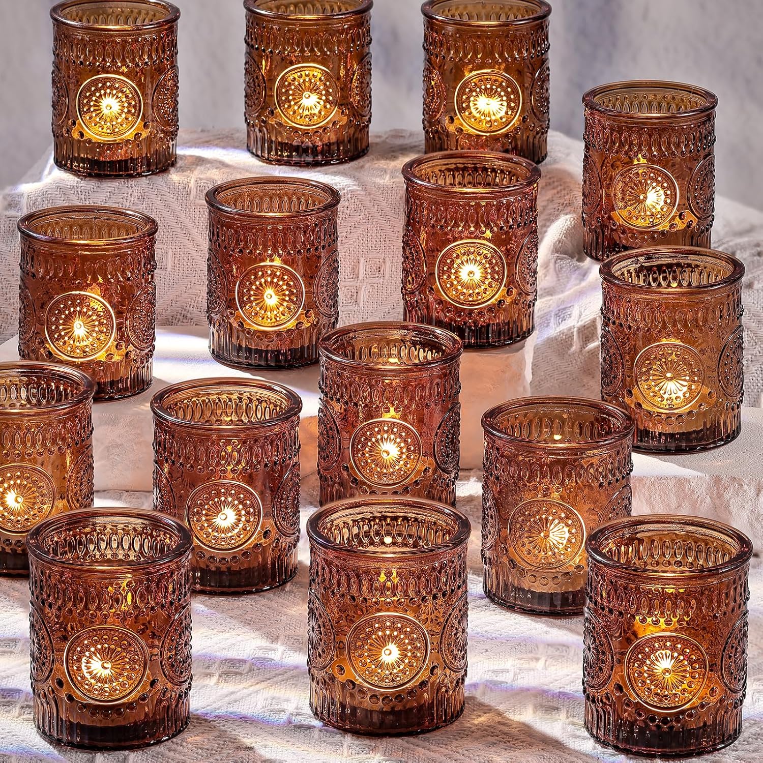 Amber Patterned Votives candle holders rental for weddings, showers, birthdays and corporate events